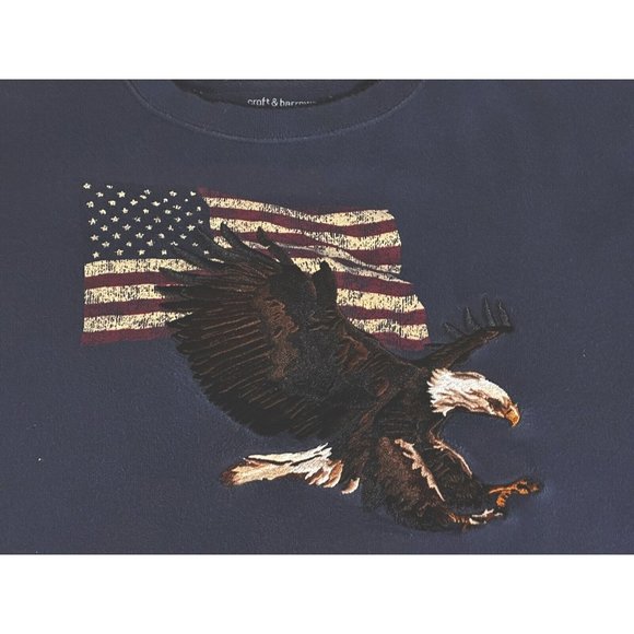 Croft & Barrow Eagle American Flag Crew Sweatshirt Mens Blue Workwear Quilting - Picture 2 of 12